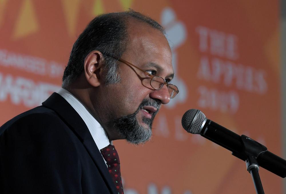 Communications and Multimedia Minister Gobind Singh Deo speaks at the ‘Appies Marketing Awards’ program at a hotel, on April 25, 2019. — Bernama