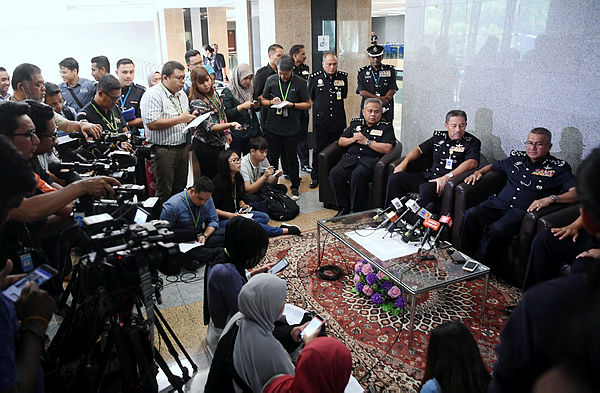 IGP Tan Sri Mohamad Fuzi Harun speaks to the press during a press conference after the monthly assembly at Bukit Aman police headquarters in Bukit Aman on Jan 16, 2019. — Bernama