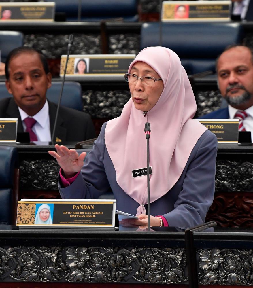 Deputy Prime Minister Datuk Seri Dr Wan Azizah Wan Ismail answering questions during a parliment session. — Bernama