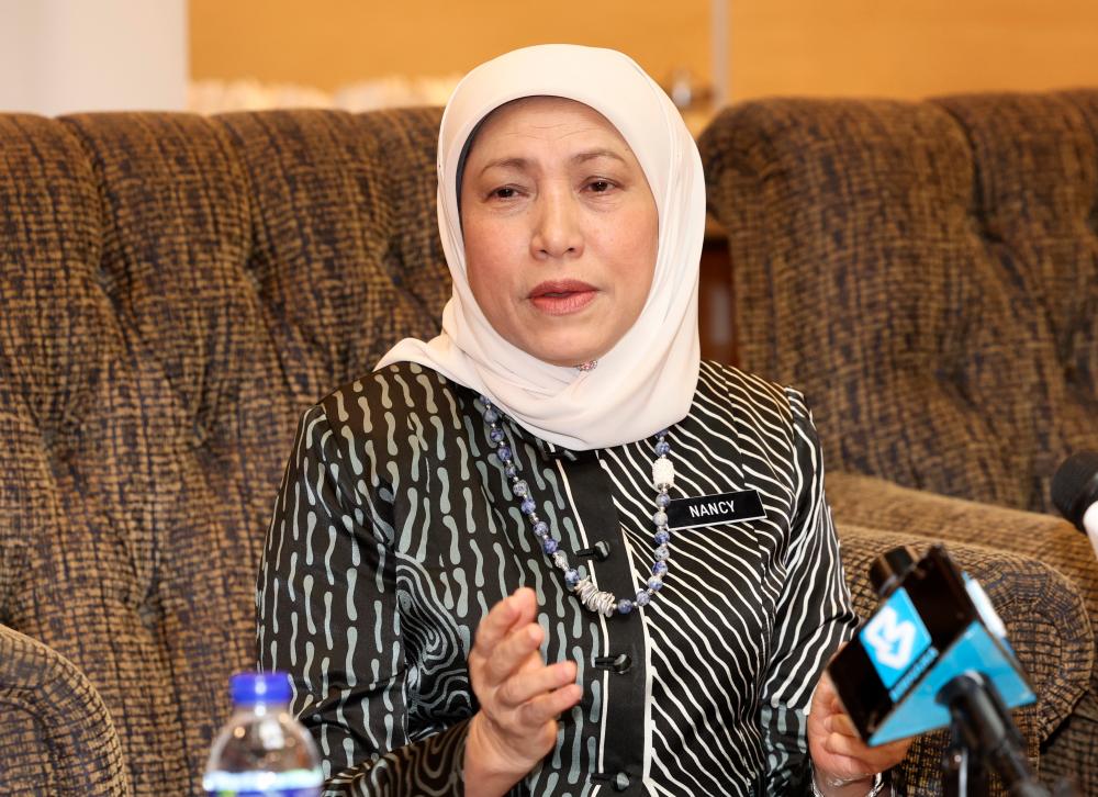KUALA LUMPUR, June 23 -- Women, Family and Community Development Minister Datuk Seri Nancy Shukri at a press conference during a Kiddocare’s Asia-Pacific Care Economy Forum at World Trade Centre Kuala Lumpur, today. BERNAMAPIX