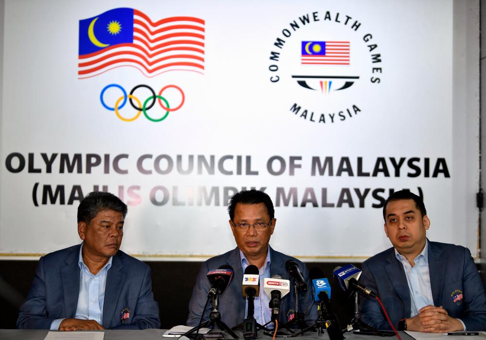 The Olympic Council of Malaysia (OCM) President Datuk Seri Norza Zakaria (middle) during a press conference after an officials of the National Sport Associations, Clubs and Sport Institutions at OCM on July 18, 2020. - Bernama