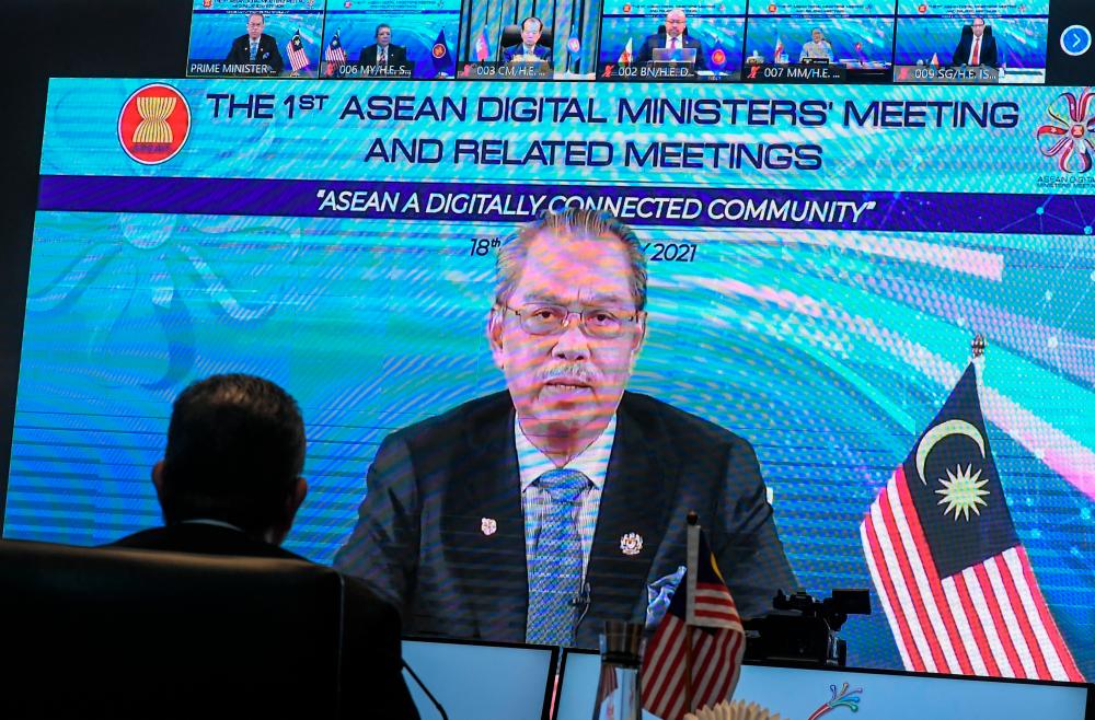 Prime Minister, Tan Sri Muhyiddin Yassin delivering a keynote speech virtually during the opening ceremony of the ASEAN Digital Ministers’ Meeting and Related Meetings at a hotel on Jan 21. --fotoBERNAMA (2021) COPYRIGHTS RESERVED