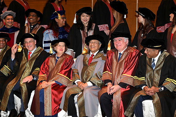 Prime Minister Tun Dr Mahathir Mohamad and other dignitaries are pictured at the convocation ceremony at the Asia School of Business, Kuala Lumpur on April 14, 2019. — Bernama