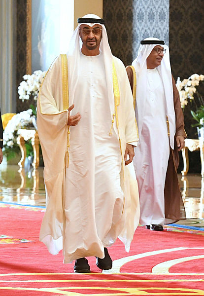 The Crown Prince of Abu Dhabi arriving at the Istana Negara for the installation of the 16th Yang di–Pertuan Agong Al-Sultan Abdullah Ri’ayatuddin Al–Mustafa Billah Shah this morning. — Bernama