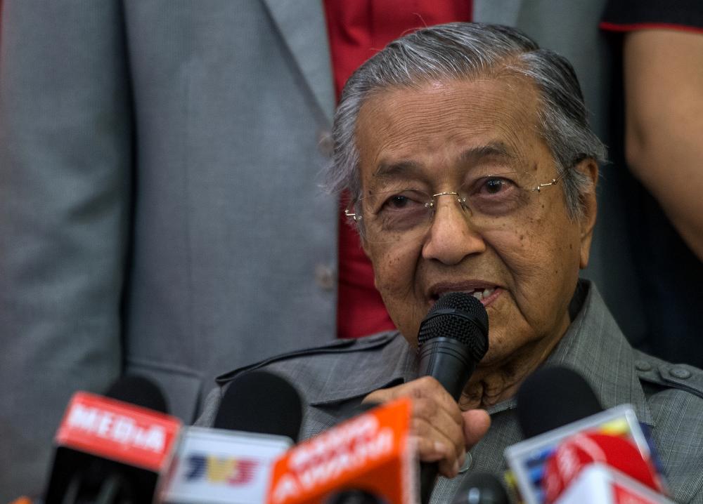 Prime Minister Tun Dr Mahathir Mohamad speaks during a press conference after the UNHCR Supreme Council meeting at Al Bukhary Foundation, on Feb 15, 2019. — Bernama