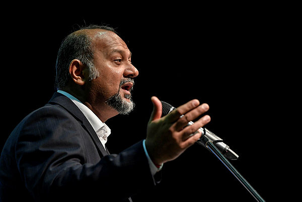 Communications and Multimedia Minister Gobind Singh Deo speaking at the Finas Town Hall Series 1 with film industry activists at the Finas Merdeka Studio Complex in Kuala Lumpur today. — Bernama