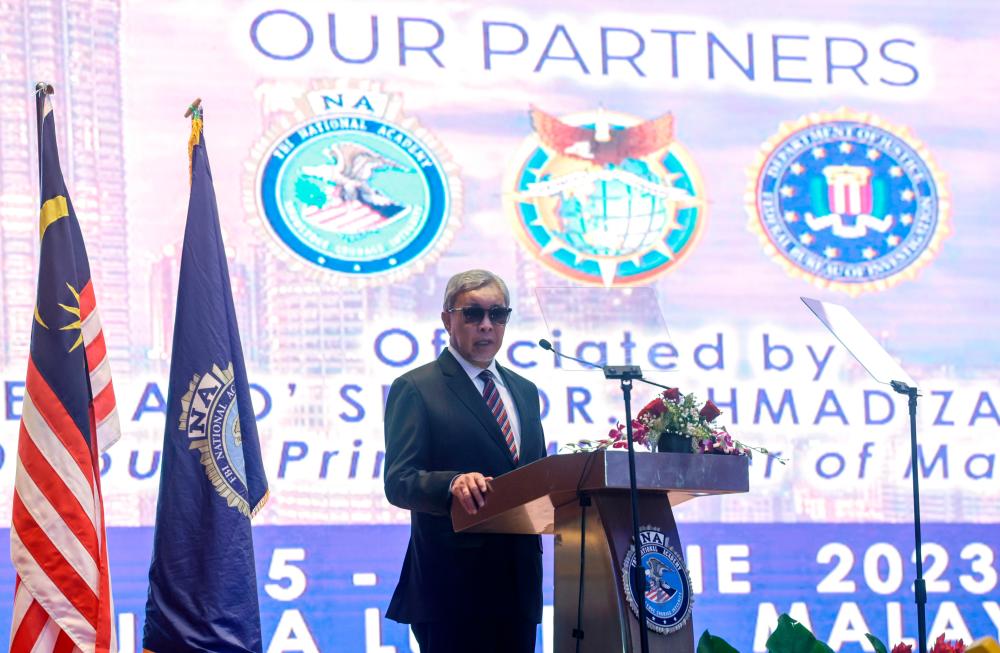 KUALA LUMPUR, June 26 -- Deputy Prime Minister Datuk Seri Dr Ahmad Zahid Hamidi delivers his speech during 23rd Federal Bureau Of Investigation National Academy Association (FBINAA) Asia Pacific Chapter Conference today. BERNAMAPIX
