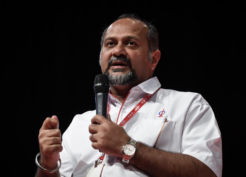 Communications and Multimedia Minister and new Selangor DAP Chairman Gobind Singh Deo speaks during the Selangor DAP State Ordinary Convention 2018 at the Civic Hall, on Dec 9, 2018. — Bernama