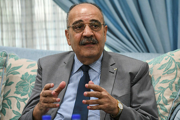 Palestine Ambassador to Malaysia Walid Abu Ali at a press conference in the Palestinian Embassy yesterday.