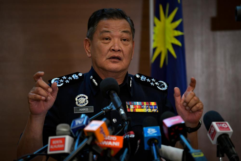 Inspector-General of Police Tan Sri Abdul Hamid Bador during press conference regarding current issues at Bukit Aman yesterday. — Bernama