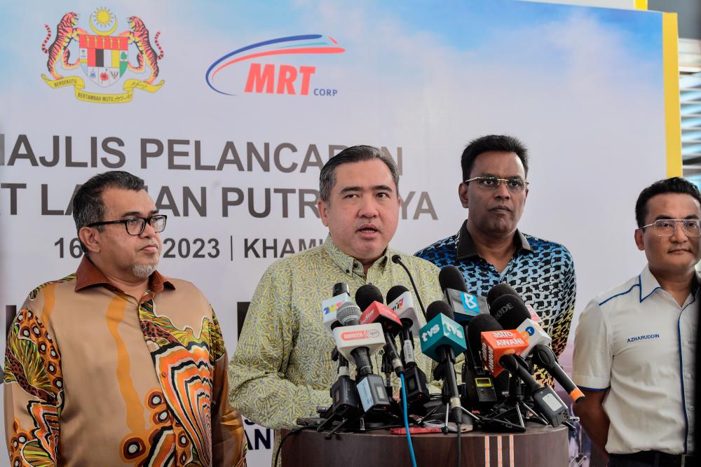 PUTRAJAYA, 16 March -- Transport Minister Anthony Loke (second, left) at a press conference after the Mass Transit Transit Phase Two (MRT2) Launch Ceremony of the Putrajaya Line today. BERNAMAPIX