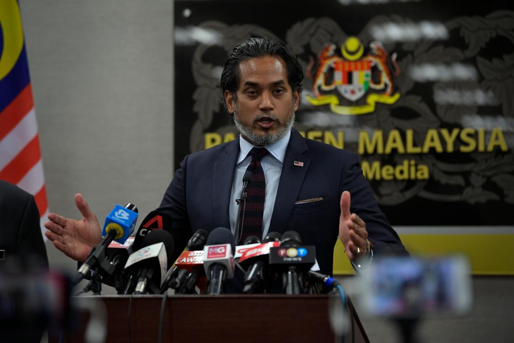 Minister of Science, Technology and Innovation Khairy Jamaluddin speaks during a press conference after the second meeting of the National Science Council chaired by Prime Minister Tan Sri Muhyiddin Yassin today. - Bernama