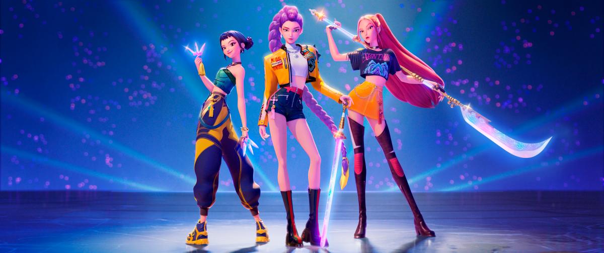 Zoey (Yoo), Rumi (Cho) and Mira (Hong) channel K-pop perfection and demon-slaying power as Huntr/x. - ALL PICS FROM NETFLIX