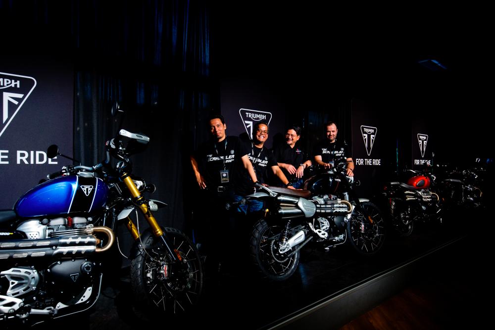 Triumph Motorcycles exclusive official distributor in Malaysia is Fast Bikes Sdn Bhd. Standing from left is its brand, events and marketing manager Ainul Azwan, sales and branch operations manager Arie Razak, CEO Datuk Razak Al Malique and head of aftersales Panagiotis Mavrikos.