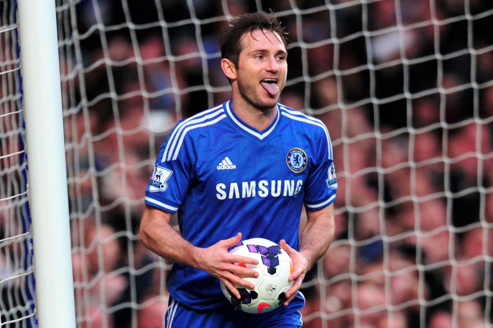 This file photo taken on April 5, 2014 shows Chelsea's English midfielder Frank Lampard celebrates after scoring Chelsea's second goal from the rebound after Stoke City's Bosnian goalkeeper Asmir Begovic saved Lampard's penalty kick during the English Premier League football match between Chelsea and Stoke City at Stamford Bridge In London. Former England and Chelsea midfield star Frank Lampard said he was retiring on Feb 2, 2017, at the age of 38 after turning down a number of exciting offers in Britain and abroad. — AFP