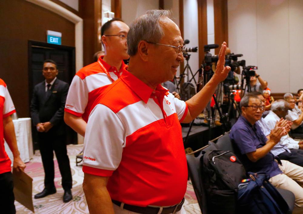 Leader of the newly-launched Progress Singapore Party (PSP) Tan Cheng Bock arrives for a press conference in Singapore, July 26, 2019. - Reuters