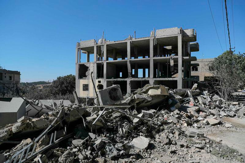 The rubble of a destroyed building is piled up in the aftermath of Israeli airstrikes that targeted Al-Asira in the vicinity of the eastern Lebanese city of Baalbeck - REUTERSpix