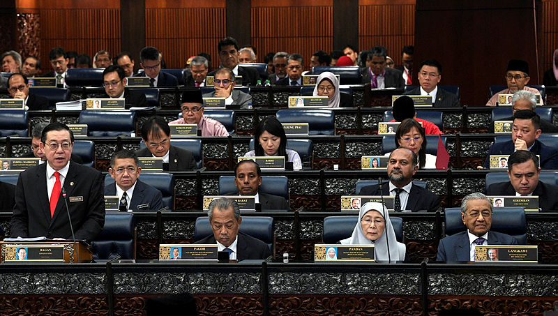 Finance Minister Lim Guan Eng presents the 2020 Budget at the Parliament, on Oct 11, 2019. — Bernama