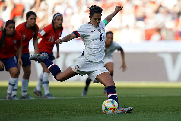 United States’ forward Carli Lloyd during the France 2019 Women’s World Cup Group F football match between USA and Chile, on June 16, 2019, at the Parc des Princes stadium in Paris.