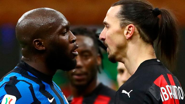 Inter Milan’s Romelu Lukaku (left) and AC Milan’s Zlatan Ibrahimovic in a verbal clash during last week's Coppa Italia quarterfinal.