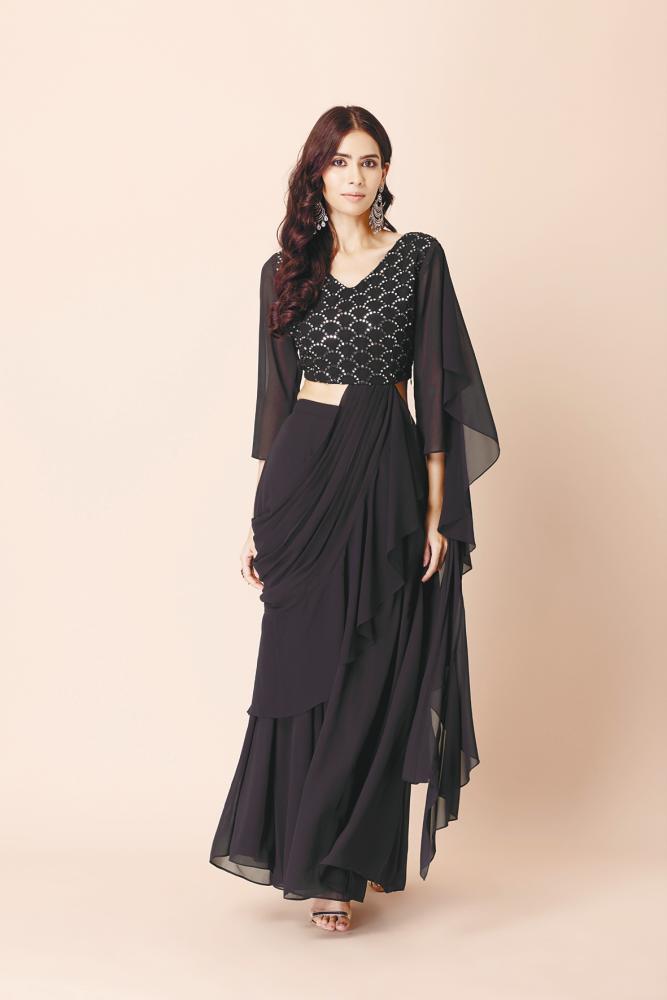 $!Would believe it if we say, this is actually a dress-saree. Pic provided by Indya or @indya_my