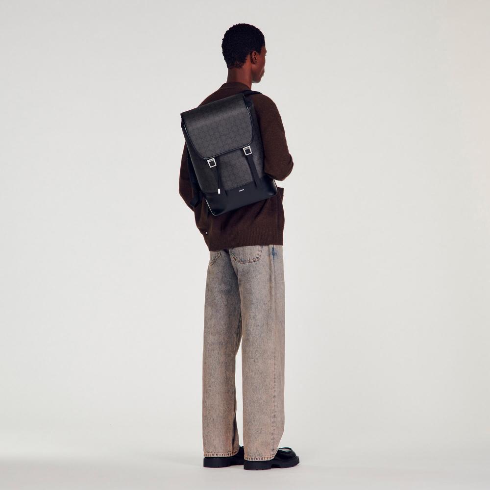 $!Sandro Square Cross Coated Canvas Backpack.