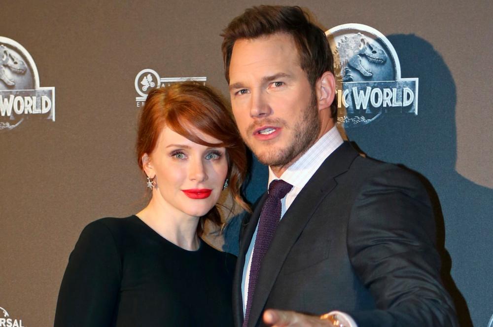 Bryce Dallas Howard (left) and Chris Pratt during the premiere of Jurassic World. – AFP