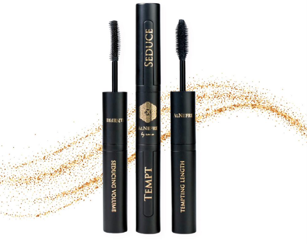 $!The mascara’s dual wands lengthen and add volume to lashes, respectively.