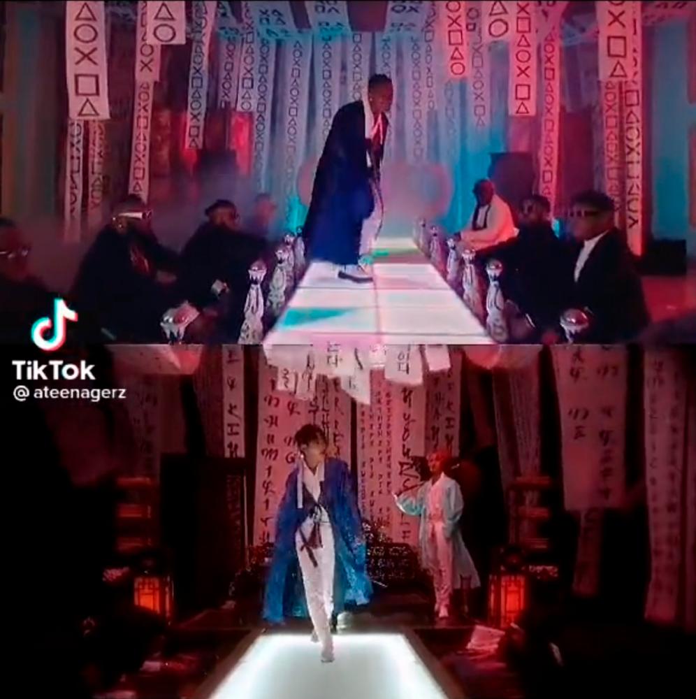 A comparison of similar scenes from Eltee Skhillz and ATEEZ’s music videos. – TikTok