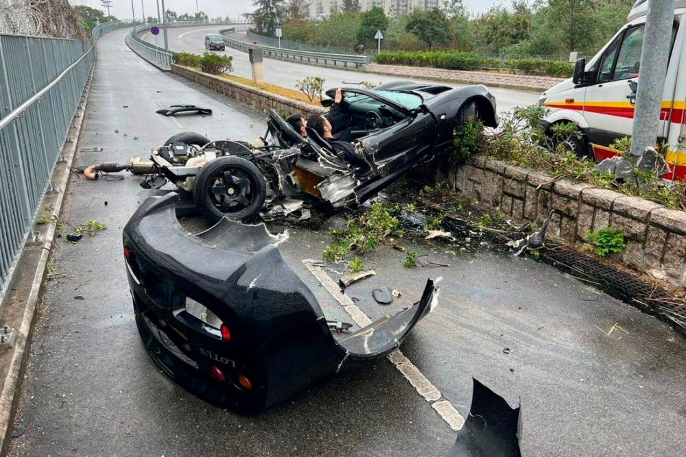 A photo taken soon after the crash depicting how close the driver and passenger came to being fatally injured. – SCMP/HK Police Handout