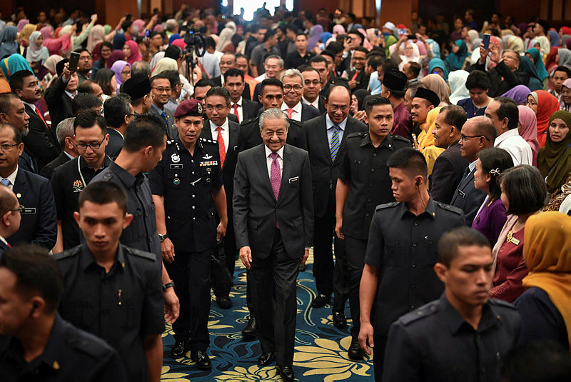 Prime Minister Tun Dr Mahathir Mohamad arrives for a gathering with Malacca civil servants, in Ayer Keroh, on June 10, 2019. — Bernama