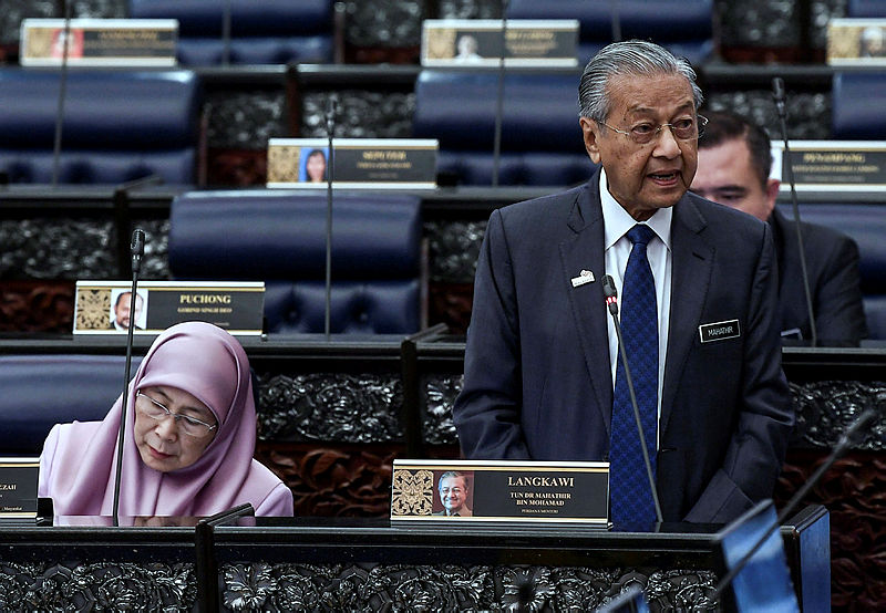 Prime Minister Tun Dr Mahathir Mohamad at the Parliament, on March 12, 2019. — Bernama