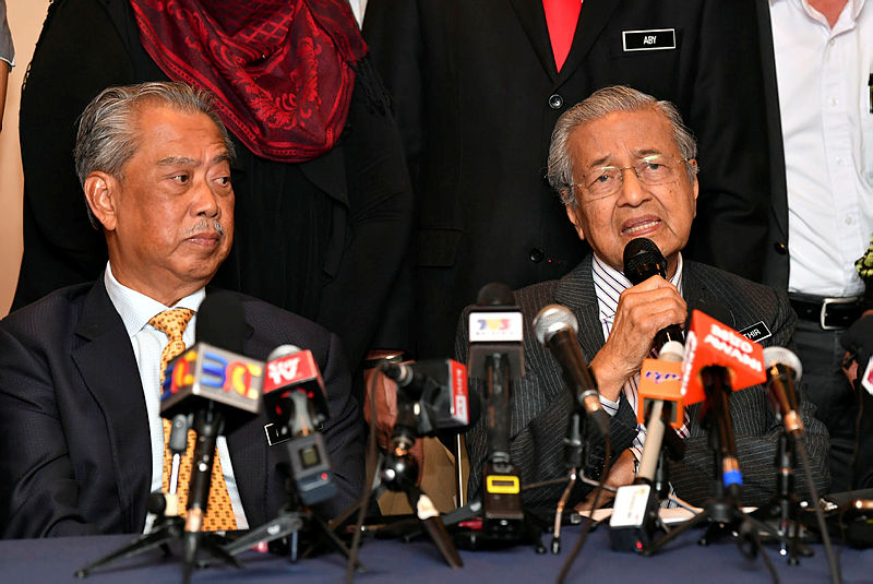 Tun Dr Mahathir Mohamad during a press conference with Bersatu president Tan Sri Muhyiddin Yassin, after the party’s Supreme Council meeting, on Aug 29, 2019. — Bernama