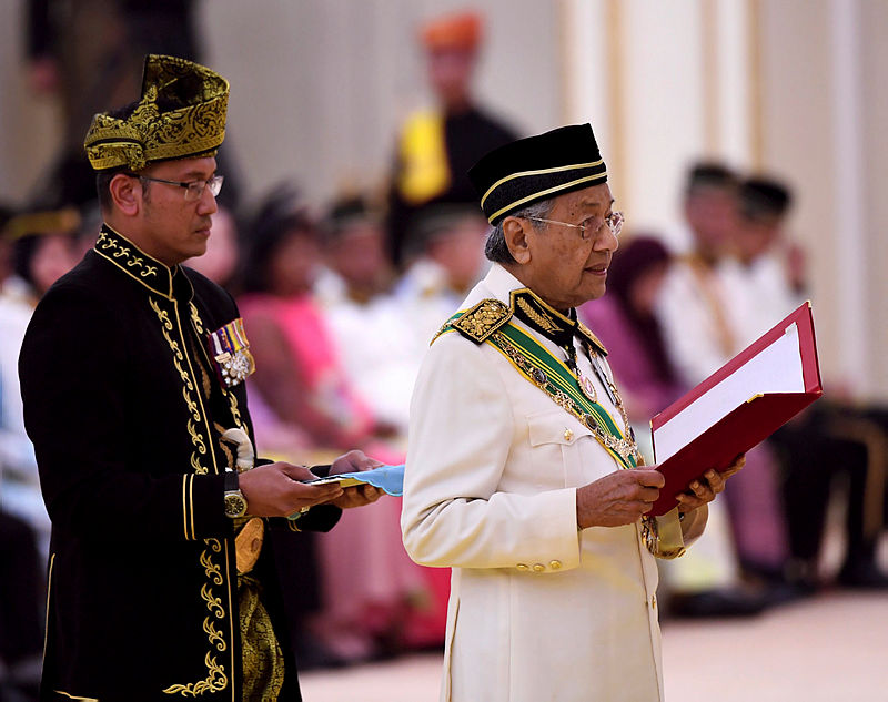 Prime Minister Tun Dr Mahathir Mohamad delivers his address during the investiture ceremony of federal awards and honours in conjunction with the official birthday of Yang di-Pertuan Agong Al-Sultan Abdullah Ri’ayatuddin Al-Mustafa Billah Shah at Istana Negara, on Sept 9, 2019. — Bernama