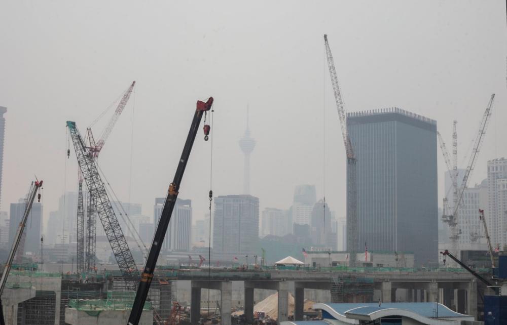 The haze at the city centre worsened today, as seen in this picture taken on Sept 11, 2019. — Sunpix by Amirul Syafiq Mohd Din