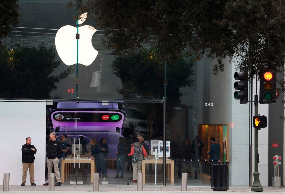 A view of an Apple store in Palo Alto, California, on Thursday. Apple is the only tech giant that has yet to announce major layoffs in recent weeks. – AFPpic