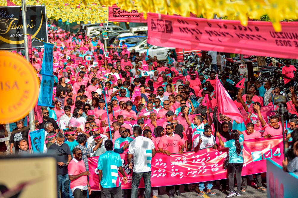 Supporters of People's National Congress (PNC) party take part in a campaign rally in Male on September 8, 2023. AFPPIX