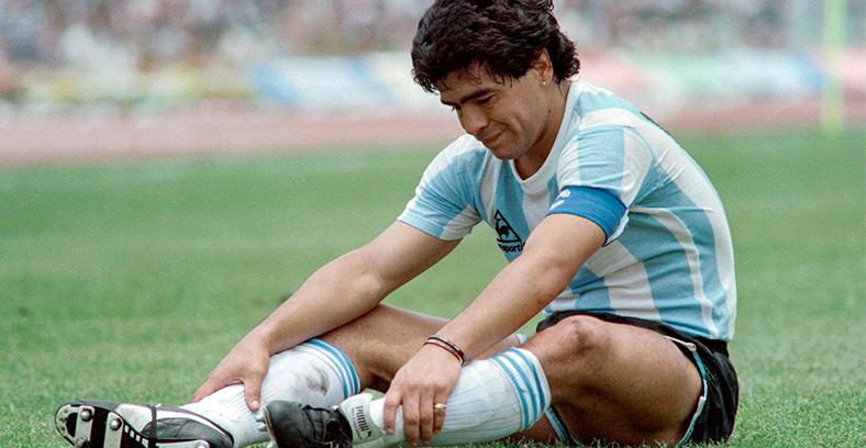 Argentina’s player Diego Maradona sits on the ground after a fall during FIFA World Cup football match between Argentina and South Korea at Olimpico Universitario stadium in Mexico City on June 2, 1986. – AFPPIX/FILEPIX $!Argentina’s player Diego Maradona sits on the ground after a fall during FIFA World Cup football match between Argentina and South Korea at Olimpico Universitario stadium in Mexico City on June 2, 1986. – AFPPIX/FILEPIX