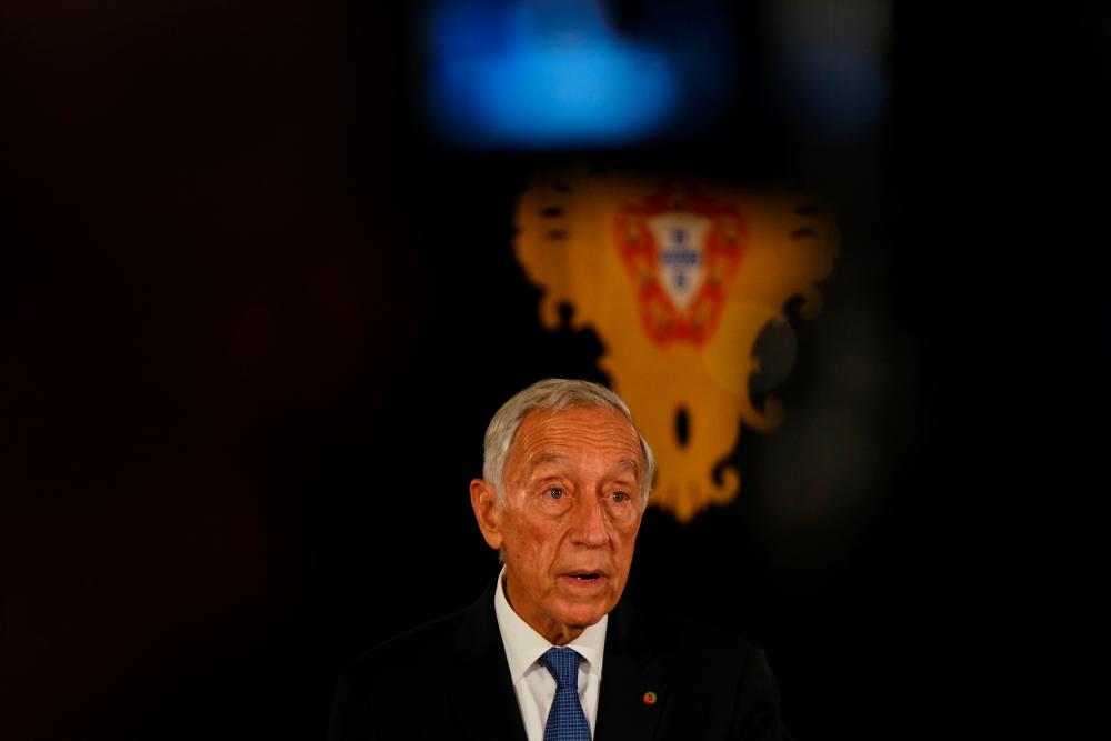 Portugal's President Marcelo Rebelo de Sousa addresses the nation to announce his decision to dissolve parliament triggering snap general elections, in Belem Palace, in Lisbon, Portugal, November 4, 2021. REUTERSpix