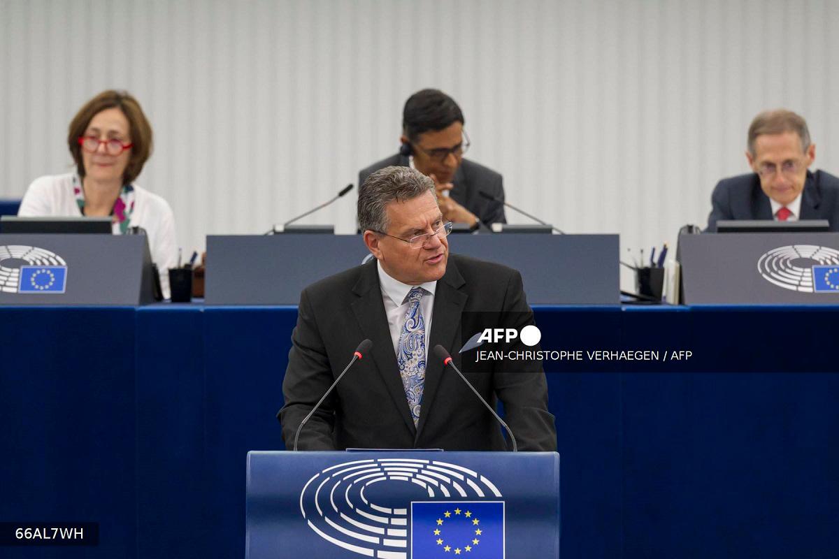 EU Commissioner for Trade and Economic Security, Interinstitutional relations and Transparency Maros Sefcovic. - VERHAEGEN / AFP