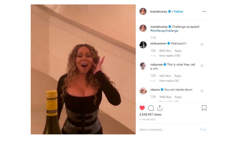 (Video) Mariah Carey takes #BottleCapChallenge by storm, with high-pitched voice