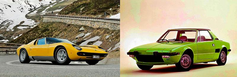 $!Lamborghini Miura (left) and Fiat X1/9 – two of the many models designed by Bertone.