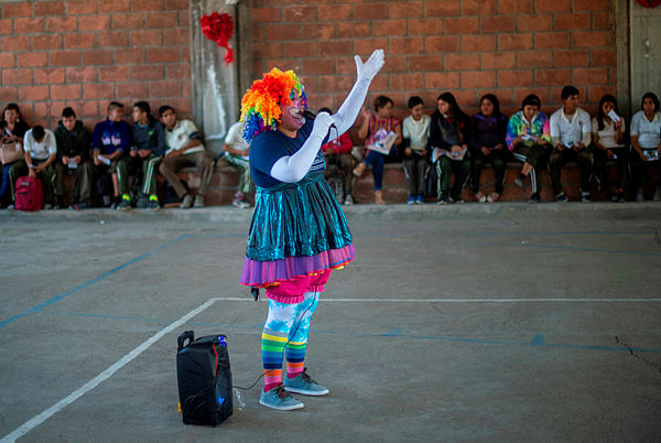 An activist takes part in a recreational activity during the National Day of Search for missing persons in Escuchapa village, Guerrero State. — AFP
