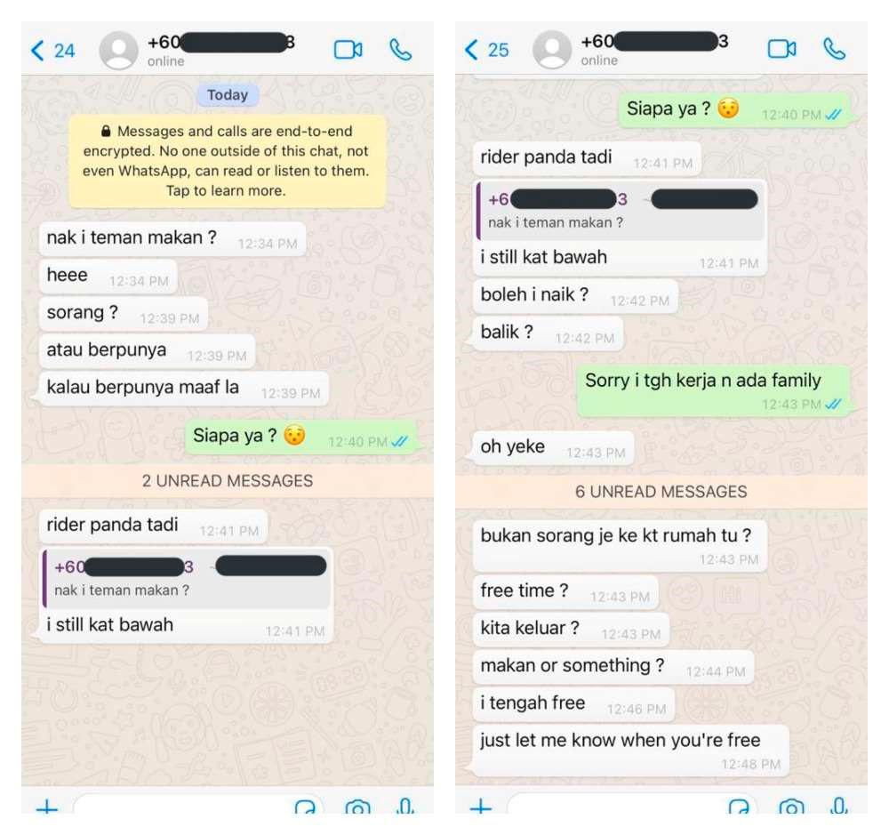 $!Foodpanda delivery rider harassed customer with inappropriate messages