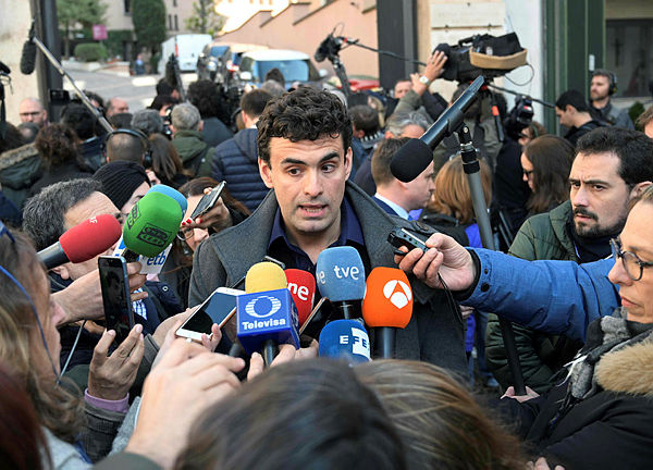 Spanish victim of sexual abuse, Miguel Hurtado addresses the media outside the entrance of the Paul-VI residence on Feb 20, 2019 in the Vatican, during a gathering with members of Ending Clergy Abuse (ECA), a global organization of prominent survivors and activists who are in Rome for this week’s papal summit. — AFP