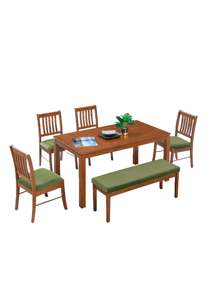 $!Mission 402cm Solid Wood 6-seater Dining Set + Bench Walnut Wood