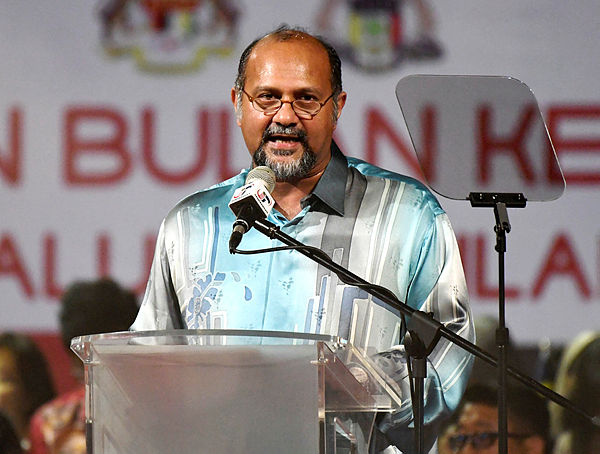 Communications and Multimedia Minister Gobind Singh Deo speaking at the launch of the National Month and Fly the Jalur Gemilang campaign last night. — Bernama