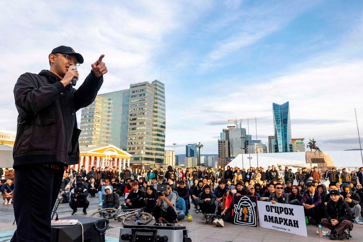 This photo taken on May 20, 2025 shows people gathering for a protest calling for the resignation of Prime Minister Luvsannamsrain Oyun-Erdene over alleged economic mismanagement and corruption involving his family, at Sukhbaatar Square in Ulaanbaatar, the capital of Mongolia. AFPpix