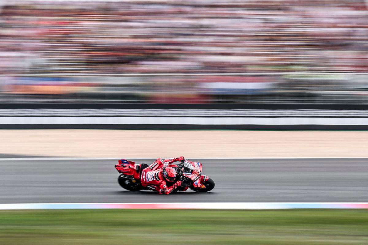 Ducati Lenovo Team's Spanish MotoGP rider Marc Marquez competes during the motorcycle Czech Moto GP Grand Prix sprint race at the Masaryk circuit in Brno, Czech Republic on July 19, 2025. - AFPPIX