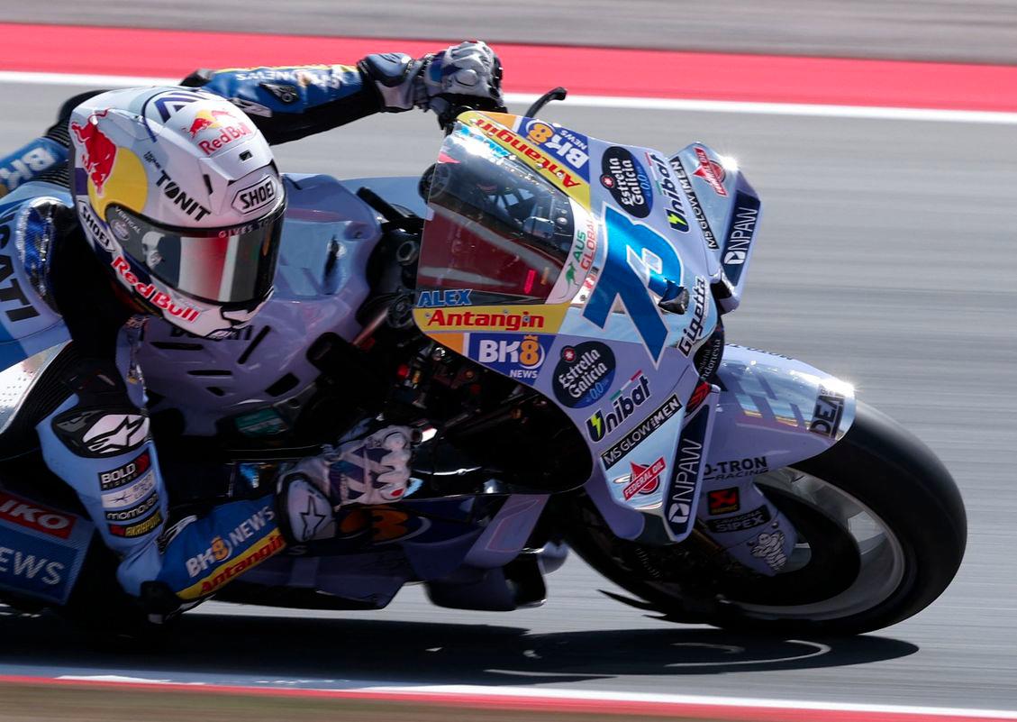 BK8 Gresini Racing MotoGP team's Spanish MotoGP rider Alex Marquez leads during the MotoGP Sprint Race of the Moto Grand Prix of Catalonia at the Circuit de Catalunya on September 6, 2024 in Montmelo on the outskirts of Barcelona. - AFPPIX